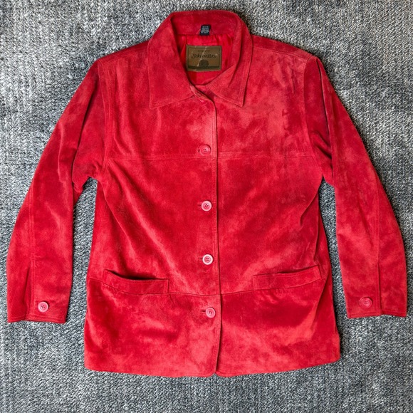 St. John's Bay Jackets & Blazers - Vtg St. Johns Bay Womens Red Genuine Suede Leather Jacket Petite Medium